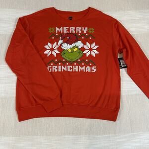 Dr. Seuss The Grinch Merry Grinchmas Christmas Sweatshirt Adult XL Red Ugly